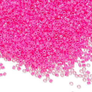 Seed bead, Delica®, glass, pkg/7.5g, #11 round, translucent luminous inside dyed color pink (DB-2035).
