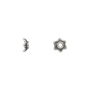 Bead cap, antique silver-plated "pewter" (zinc-based alloy), 7x3mm star, fits 6-8mm bead. Sold per pkg of 100.