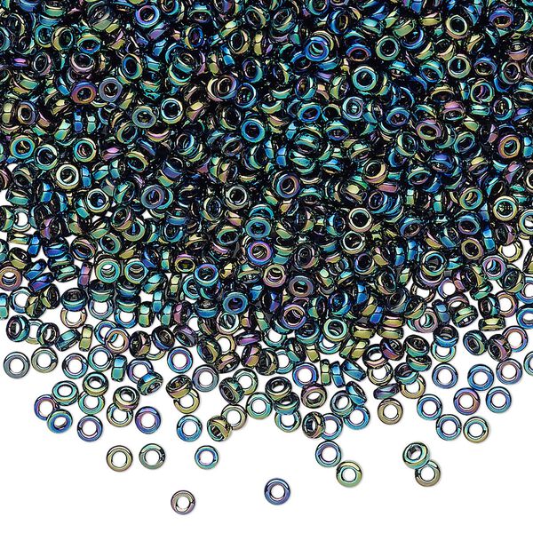 Seed bead, Miyuki, glass, pkg/250g, 2.2x1mm spacer rondelle, opaque metallic iris variegated blue, (SPR2.2-455). image number 0