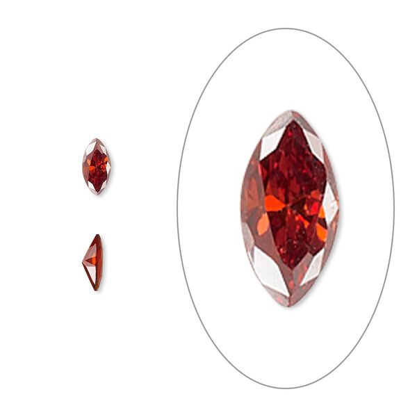 Gem, cubic zirconia, garnet red, 6x3mm faceted marquise, Mohs hardness 8-1/2. Sold per pkg of 5. image number 0