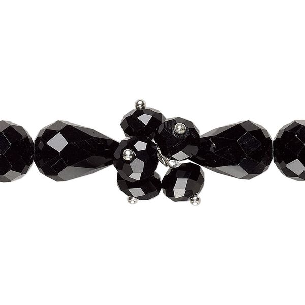 Bead, glass and silver-finished brass, opaque and transparent black and clear, 4mm faceted bicone / 8x6mm faceted rondelle / 15x10mm faceted teardrop. Sold per 8-inch strand. image number 0