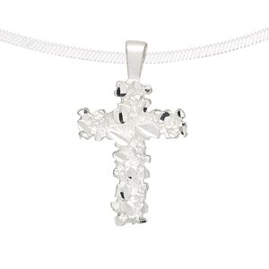 Pendant, sterling silver, 30.5x18mm single-sided diamond-cut cross. Sold individually.
