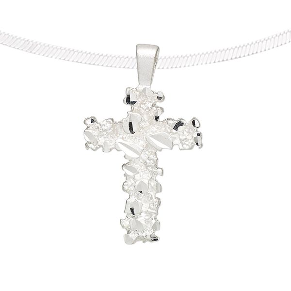 Pendant, sterling silver, 30.5x18mm single-sided diamond-cut cross. Sold individually. image number 0