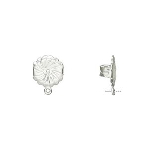 Earnut 1pkg2 sterling silver, 9.5mm daisy round / closed loop, 1 pair