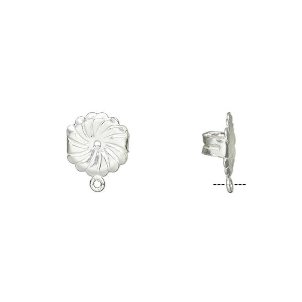 Earnut 1pkg2 sterling silver, 9.5mm daisy round / closed loop, 1 pair image number 0