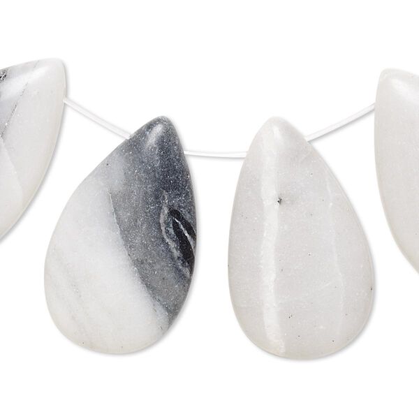 Focal, green Earth "jasper" (serpentine) (natural), 28x14mm-31x18mm puffed teardrop with flat back, B- grade, Mohs hardness 2-1/2 to 6. Sold per pkg of 4. image number 0