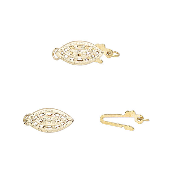 Clasp, fishhook, 14Kt gold-filled, 12x6mm filigree oval. Sold per pkg of 2. image number 0