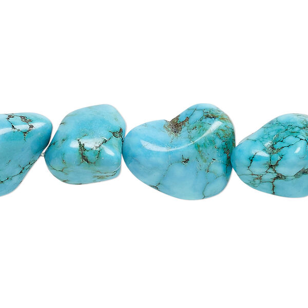 Bead, magnesite (dyed / stabilized), blue, small to medium nugget, Mohs hardness 3-1/2 to 4. Sold per 15-1/2" to 16" strand. image number 0
