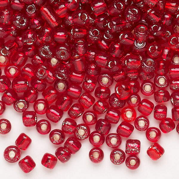 Seed bead, glass, pkg/40g, #6 round, translucent silver-lined red. image number 0