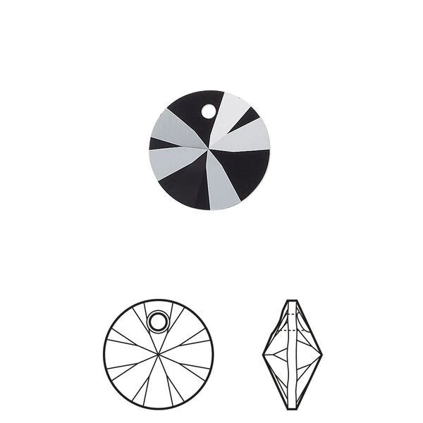 Drop 144pk jet, Swarovski® 12mm pendant mini disk 6428 image number 0