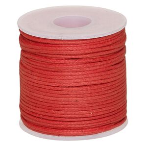 Cord, waxed cotton, red, 0.5mm. Sold per 25-meter spool.