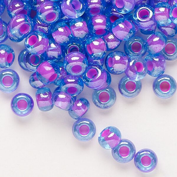 Seed bead, Preciosa Ornela Czech glass, pkg/500g, #2 rocaille, translucent pink-lined luster aquamarine, (61016). image number 0