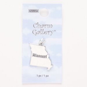 Charm, steel and enamel, pkg/1, silver finish and black, 21x20mm with "Missouri."