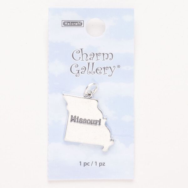 Charm, steel and enamel, pkg/1, silver finish and black, 21x20mm with "Missouri." image number 0