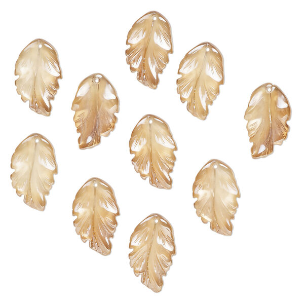 Drop, pressed glass, translucent champagne luster, 28 x 17mm pressed leaf, top-drilled. top-drilled. Sold per pkg of 10. image number 0