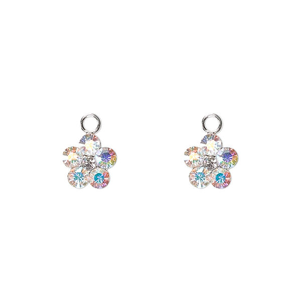 Charm, Preciosa® crystal and sterling silver, crystal AB, 8mm single-sided flower. Sold per pkg of 2. image number 0