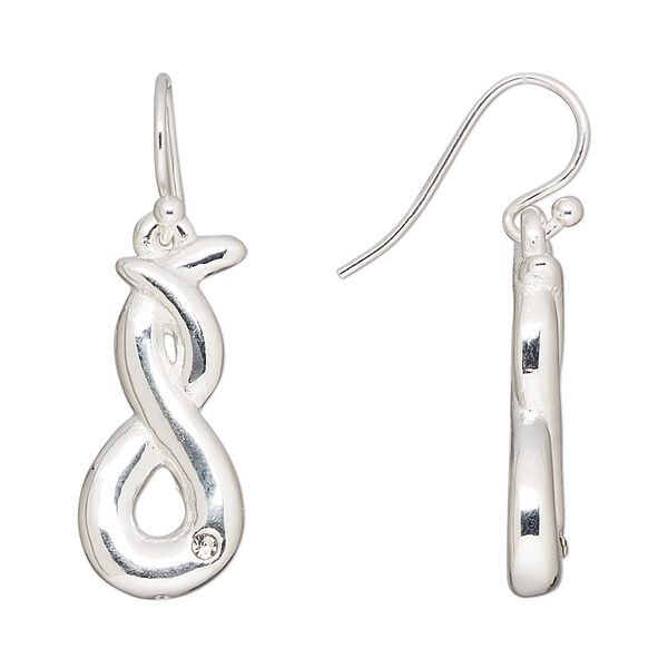 Earring, Create Compliments®, cubic zirconia and electroformed fine silver, clear, 34.5mm twist with fishhook ear wire. Sold per pair. image number 0