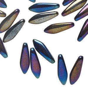 Bead 1pkg50 Czech pressed glass, opaque iris blue, 15.5x5mm top-drilled dagger.