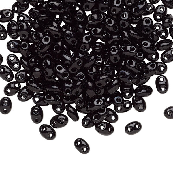 Seed bead, Preciosa Twin™ Czech glass, pkg/10g, 5x2.5mm oval, opaque black, (23980). image number 0