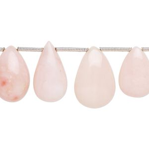 Pink opal / peach opal 1pkg16, hand-cut top-drilled puffed teardrop bead natural 12x8mm-17x11mm