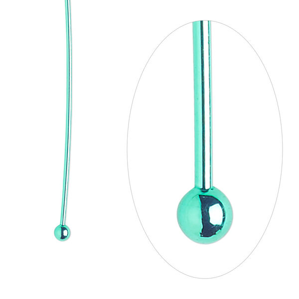 Head pin, electro-coated brass, green, 1-1/2 inches with 2mm ball, 21 gauge. Sold per pkg of 10. image number 0