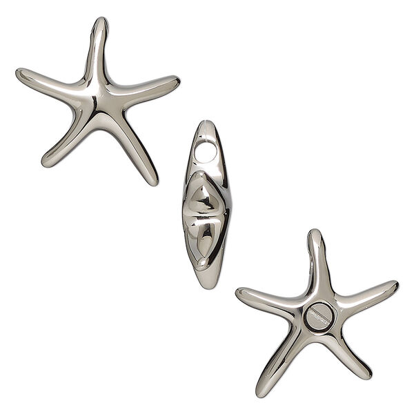 Pendant, stainless steel and silicone, black, 21mm sea star with watertight chamber. Sold individually. image number 0