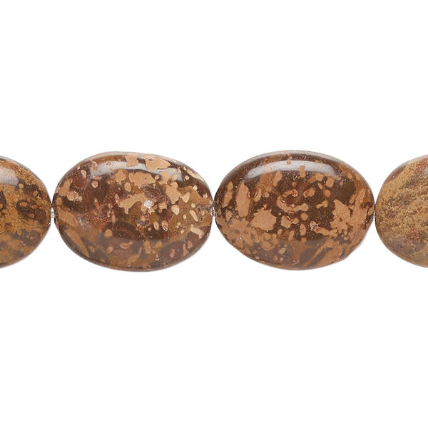 Bead, chrysanthemum stone (natural), 16x12mm puffed oval, B- Grade, Mohs hardness 3-4. Sold per 7-inch strand, approximately 10 beads. image number 0