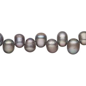 Freshwater pearl 1pkg1, top-drilled rice, 15 inch silver peacock 6x5mm-9x6mm cultured
