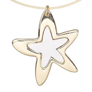 Focal, steel / aluminum / gold-finished "pewter" (zinc-based alloy), 42.5x38mm single-sided brushed star with steel jump ring. Sold per pkg of 2.