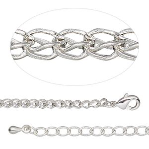 Chain 1pkg1 silver-plated teardrop, 2.2mm double / lobster claw clasp, brass 18 inch