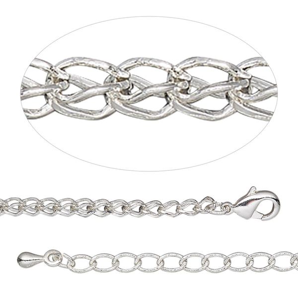 Chain 1pkg1 silver-plated teardrop, 2.2mm double / lobster claw clasp, brass 18 inch image number 0