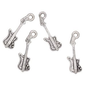 Charm, antique silver-finished "pewter" (zinc-based alloy), 21x8mm guitar. Sold per pkg of 4.