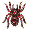 Brooch, glass rhinestone and antique gold-finished "pewter" (zinc-based alloy), red / dark red / black, 60x55mm spider. Sold individually. image number 0