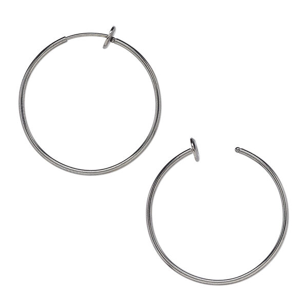 Earring, gunmetal-finished brass, 35mm round hoop with pierced-look spring closure. Sold per pair. image number 0