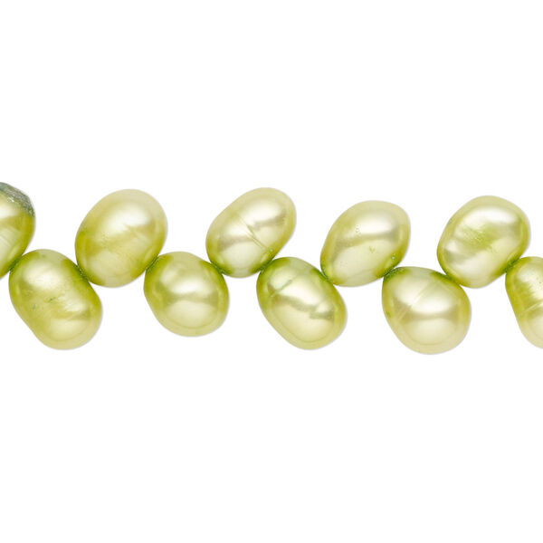 Pearl, cultured freshwater (dyed), aloe, 8x6mm-9x6mm herringbone-drilled rice with 0.4-0.6mm hole, D grade, Mohs hardness 2-1/2 to 4. Sold per 14-inch strand. image number 0