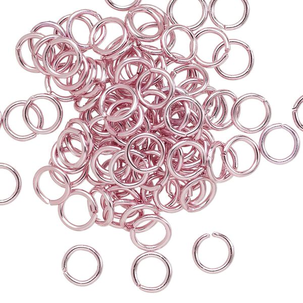Jump ring, anodized aluminum, pink, 6mm round, 4.2mm inside diameter, 18 gauge. Sold per pkg of 100. image number 0