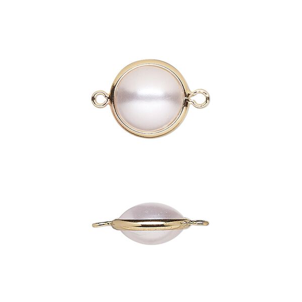 Link, acrylic pearl and gold-finished brass, cream, 11.5mm double-sided round. Sold per pkg of 10. image number 0