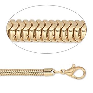 Chain, gold-plated brass, 3.2mm snake, 7 inches with lobster claw clasp. Sold individually.