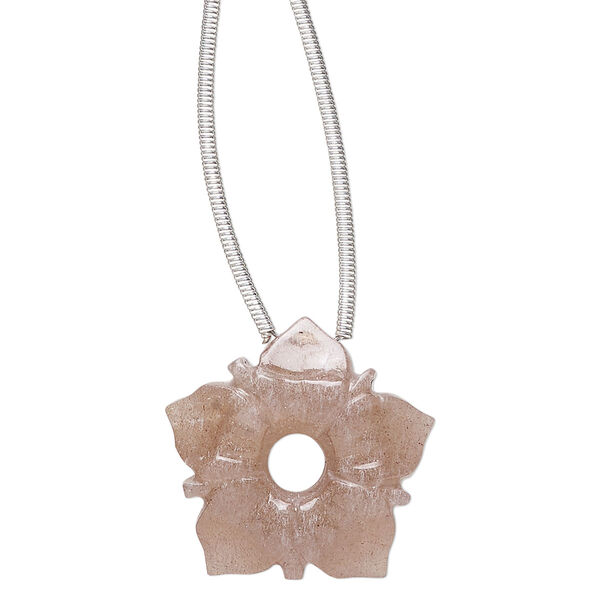 Coffee moonstone 1pkg1, hand-cut top-drilled carved flower bead natural B grade, 20x20mm / 4mm center hole image number 0
