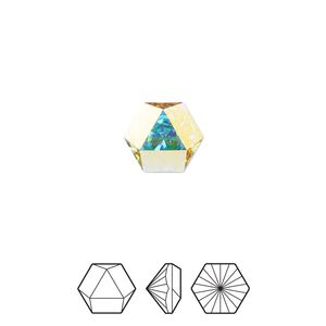 Fancy stone 2pk crystal AB foil back, Crystal Passions® 10.8x9.4mm prismatic hexagon 4699