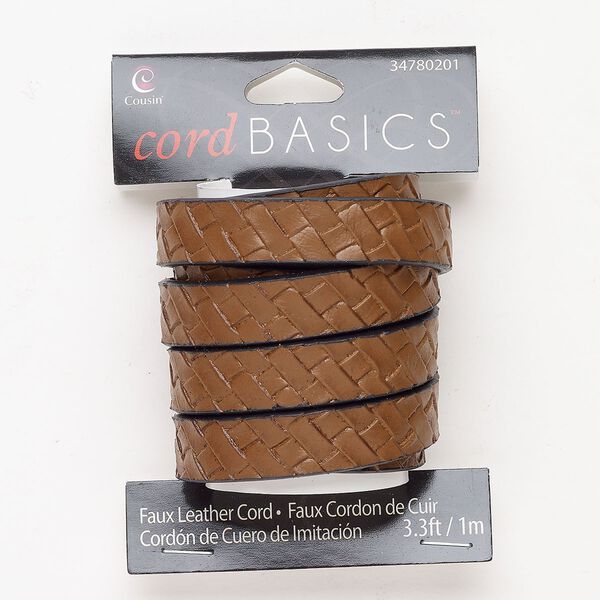 Faux leather 1pkg1, textured flat rectangle cord brown / black 1m 12mm image number 0
