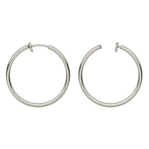 Earring hoop 1pkg2, 31x2mm round / pierced-look spring closure, stainless steel 1 pair