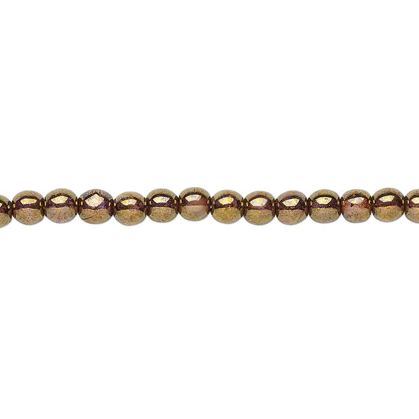 Bead, Czech glass druk, translucent copper luster, 4mm round. Sold per 15-1/2" to 16" strand. image number 0