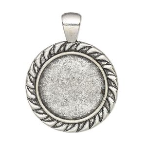 Pendant, glue-in, antique silver-finished "pewter" (zinc-based alloy), 37x28mm single-sided round with 20mm round setting. Sold per pkg of 2.