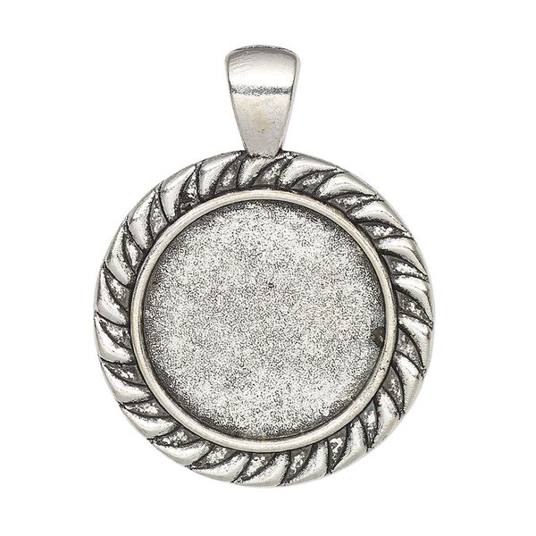 Pendant, glue-in, antique silver-finished "pewter" (zinc-based alloy), 37x28mm single-sided round with 20mm round setting. Sold per pkg of 2. image number 0