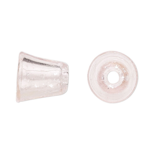 Cone, glass, transparent pink with silver-colored foil, 14x14mm with confetti pattern, 9mm inside diameter. Sold per pkg of 2. image number 0