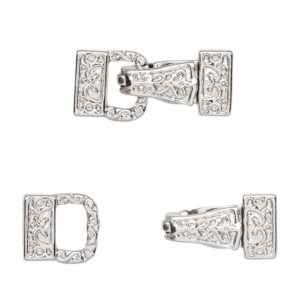 Clasp, 3-strand magnetic fold-over, silver-finished "pewter" (zinc-based alloy), 23x10mm single-sided with fancy design. Sold individually. image number 0