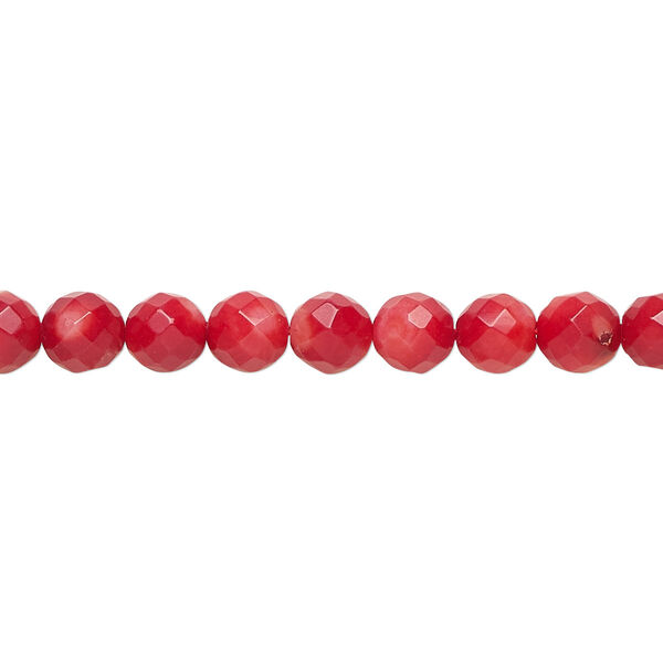 Bead, bamboo coral (dyed), red, 5mm faceted round, A- grade, Mohs hardness 3-1/2 to 4. Sold per 16-inch strand. image number 0