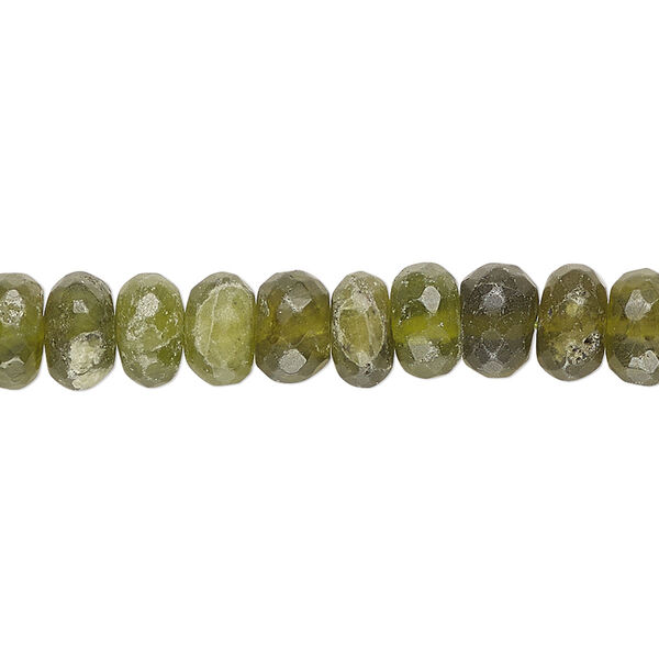 Bead, vesuvianite (natural), dark, 7x4mm-9x6mm hand-cut faceted rondelle, C- grade, Mohs hardness 6-1/2. Sold per 14-inch strand, approximately 70 beads. image number 0