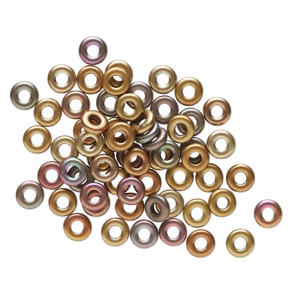Bead, Czech pressed glass, opaque metallic mixed, 8x2.5mm ring. Sold per pkg of 60. image number 0